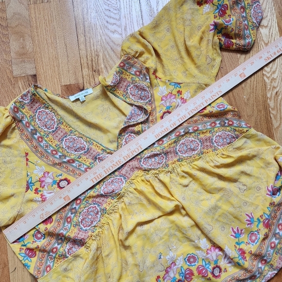 Rose & Olive 2x boho Peasant top floral flowy yellow hippie witchy - Picture 10 of 10